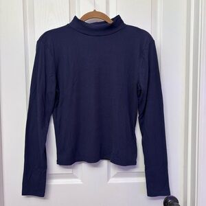 Navy Ribbed Mock Neck Top | YMI Size L